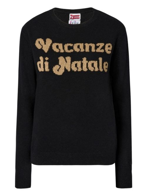 Maglione donna New Queen Vacanze di Natale nero e oro MC2 Saint Barth | NEW QUEEN - VACANZE LOGO00OR